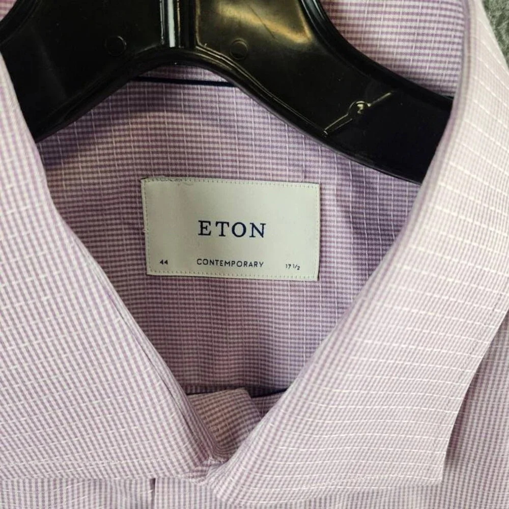 Eton Signature Dobby Contemporary-Fit Dress Shirt Men 17.5 Purple Button Closure